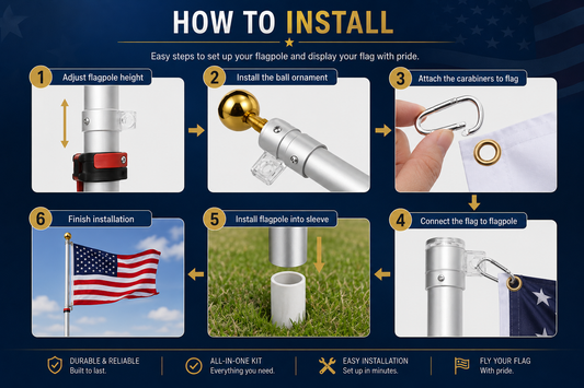 Bundle : Telescoping Flagpole Kit Midnight Black Edition with Solar Lamp