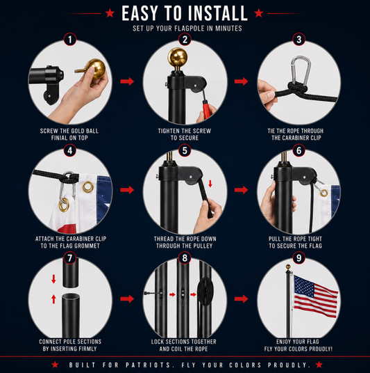 Bundle : 13 Gauge Sectional Flagpole Kit with Solar Lamp