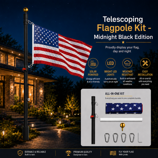 ThePatriotYard Telescoping Flagpole Kit - Midnight Black Edition