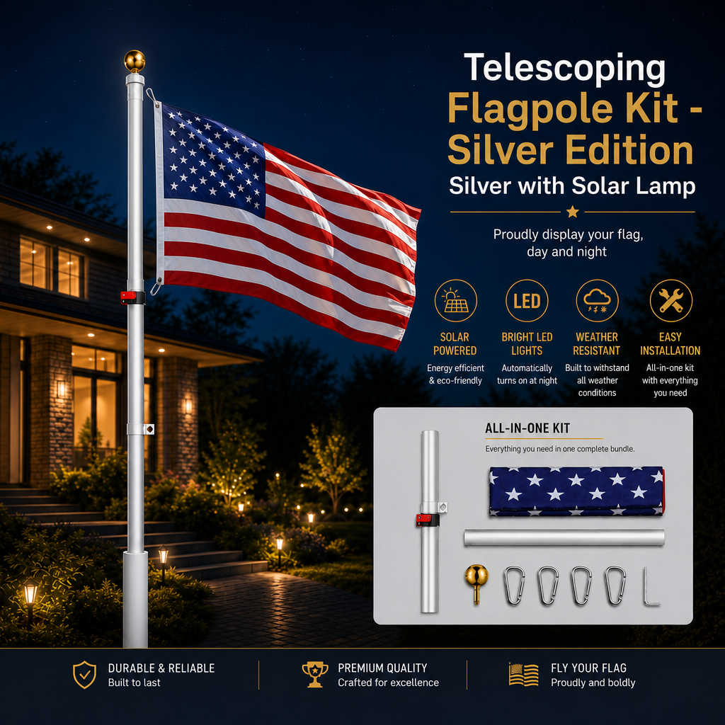 ThePatriotYard Telescoping Flagpole Kit - Silver Edition