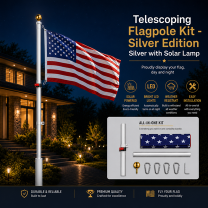 ThePatriotYard Telescoping Flagpole Kit - Silver Edition