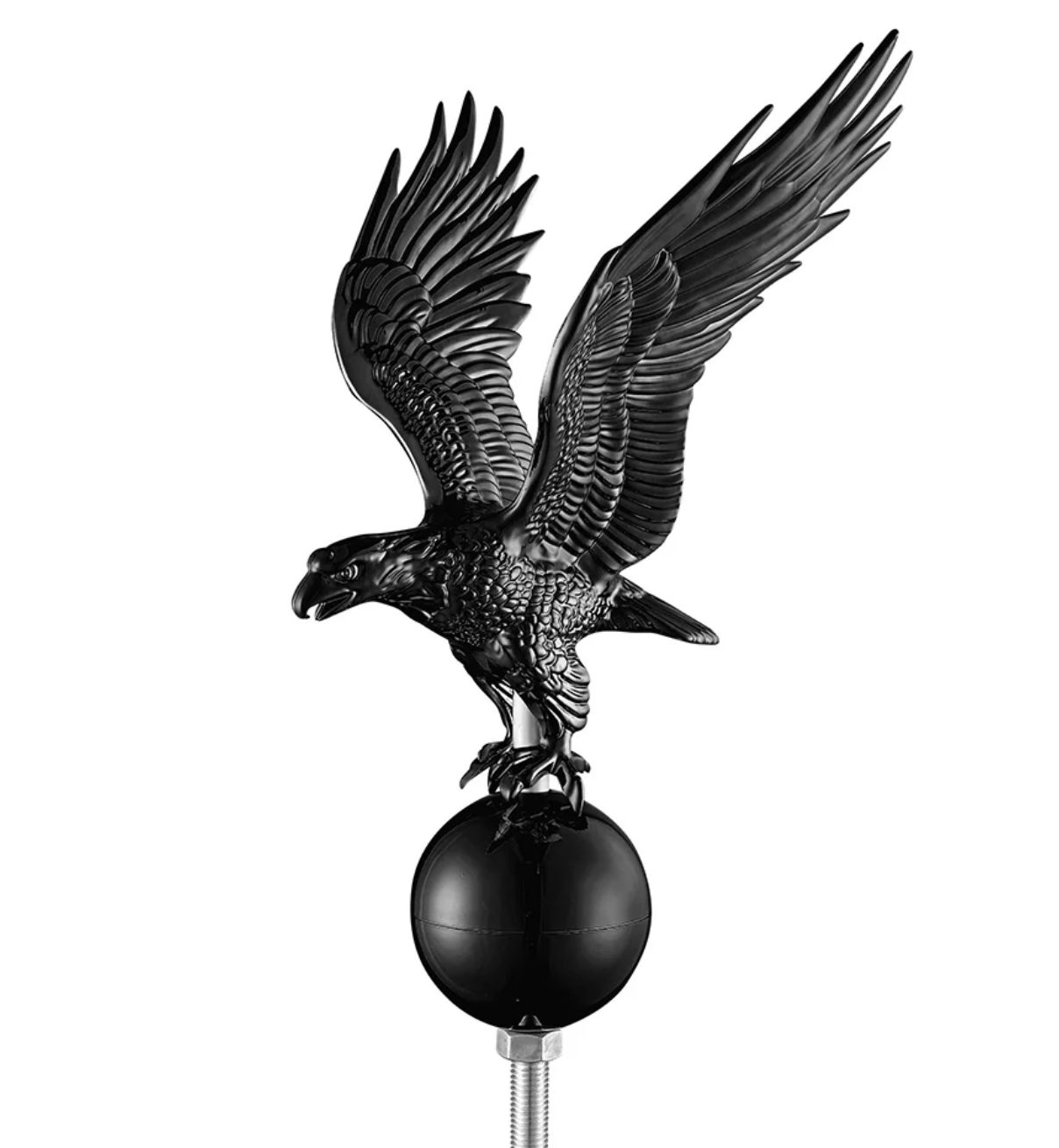 Black eagle decorative finial on a white background