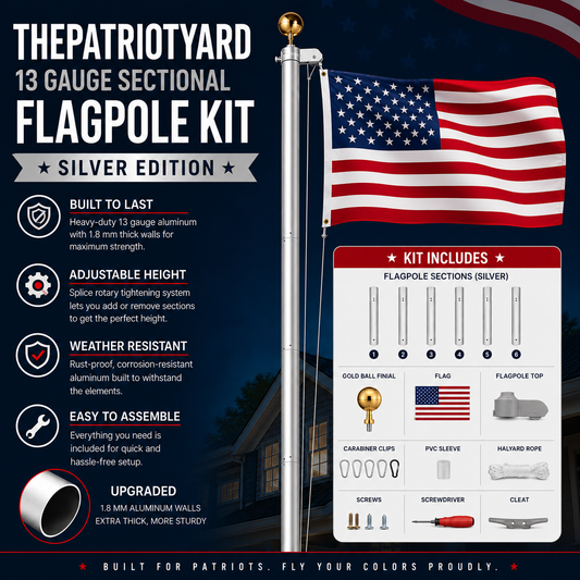 ThePatriotYard 13 Gauge Sectional Flagpole Kit — Silver Edition
