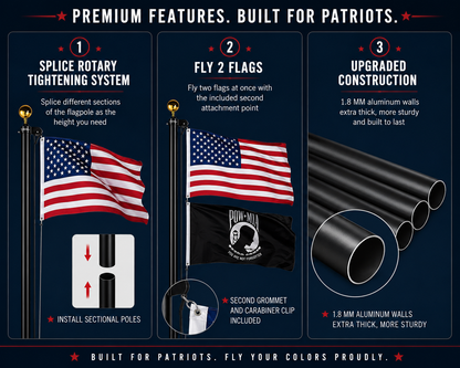 Bundle : 13 Gauge Sectional Flagpole Kit with Solar Lamp