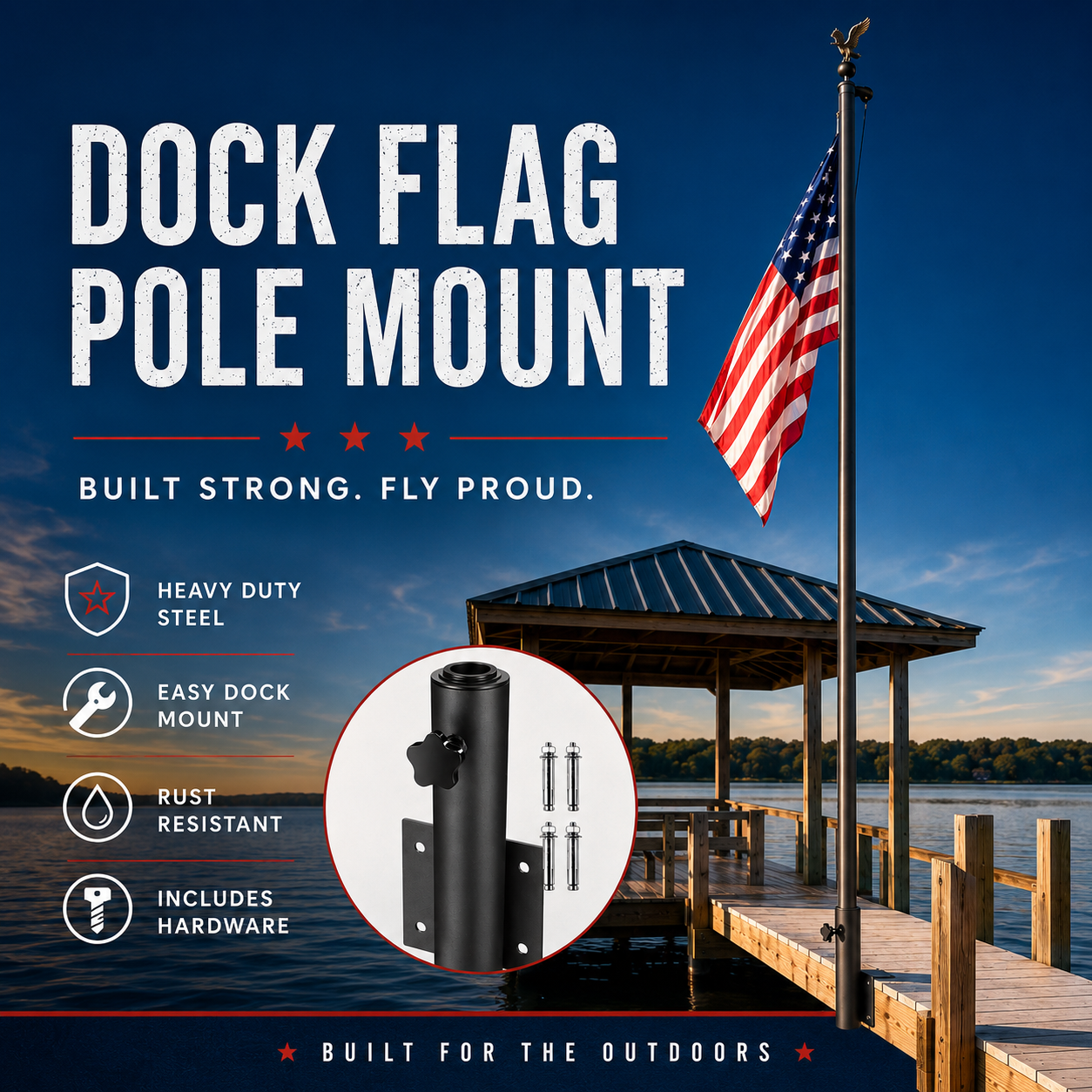 Dock Mount Flagpole Holder D1" to 2 3/8"