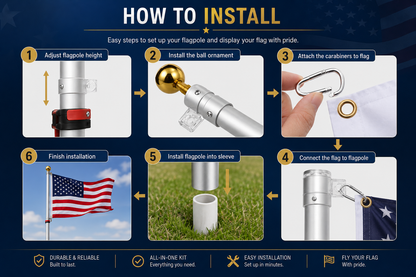 Step-by-step guide on how to install a flagpole with American flag display.