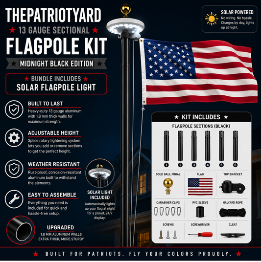 Bundle : 13 Gauge Sectional Flagpole Kit with Solar Lamp