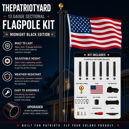 ThePatriotYard 13 Gauge Sectional Flagpole Kit - Midnight Black Edition