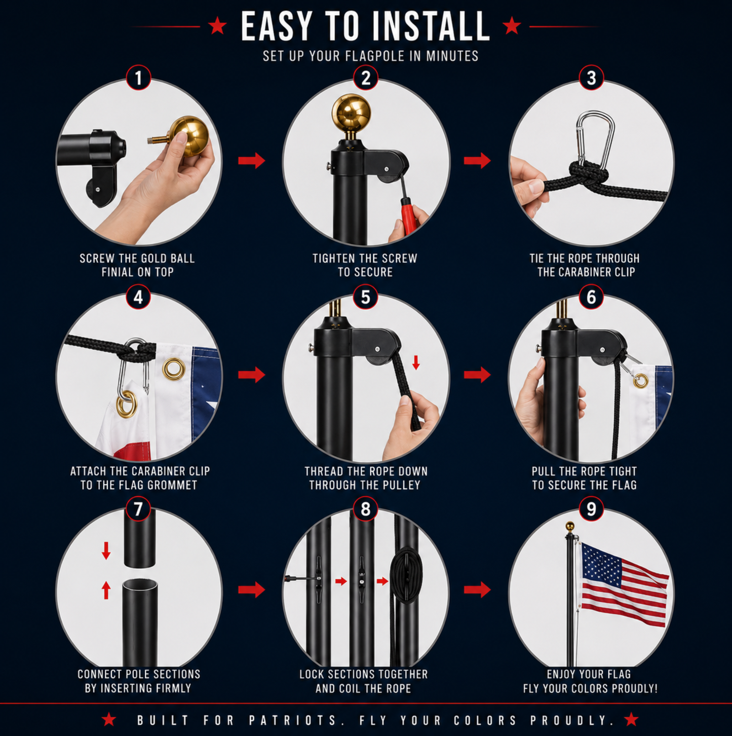 Bundle : 13 Gauge Sectional Flagpole Kit with Solar Lamp